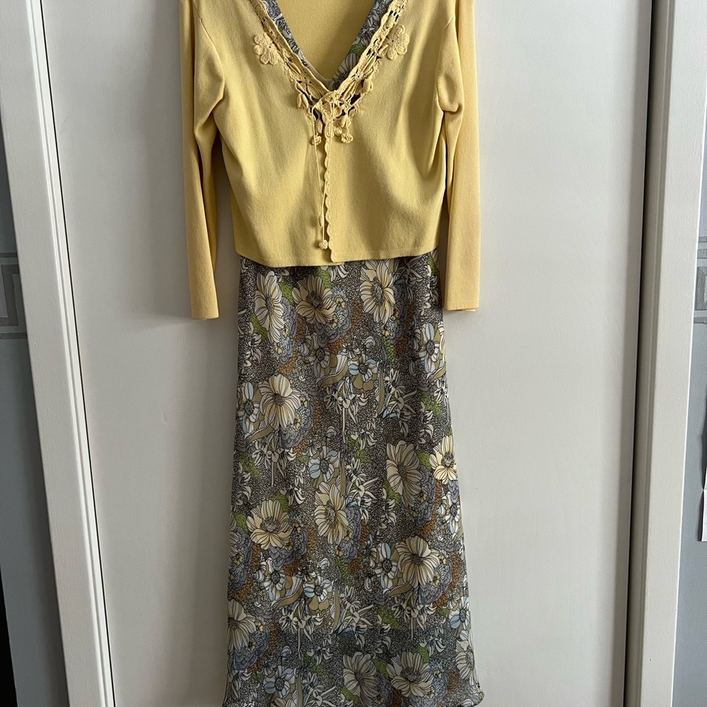 Dressbarn Sunny Yellow and Floral Maxi Dress